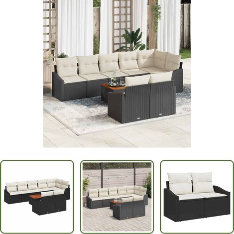 Terrassensofa - Gartensofa-set mit Speicher 9 pcs Schwarz und Creme Poly-Rattan (1/5)