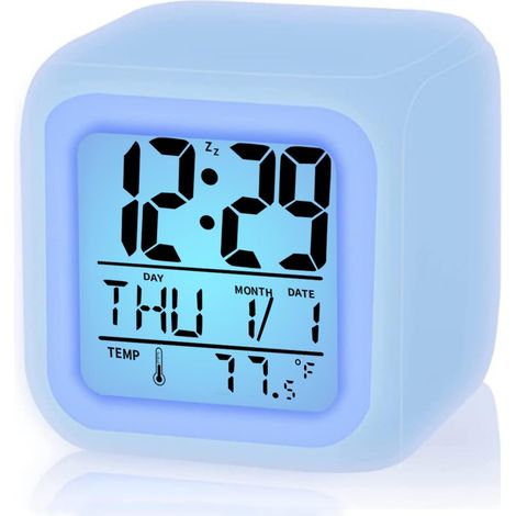 Réveil numérique pour enfants, avec 7 couleurs de lumière changeantes, fonction snooze, affichage de la température, facile à régler, cadeau de Noël idéal pour les garçons et les filles, bel objet de (1/5)