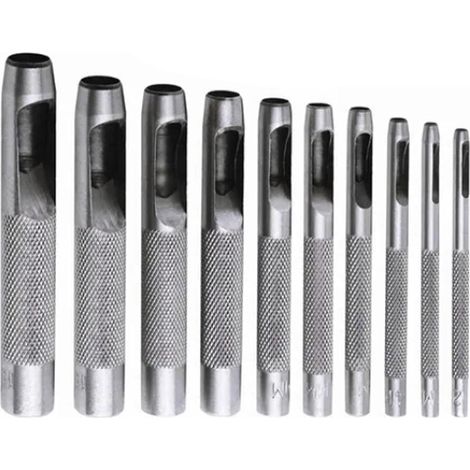 Lot de 10 perforatrices de ceinture en acier au carbone haute dureté ronde creuse pour ceintures en cuir, toile, bracelet de montre et autres projets en cuir (1/5)