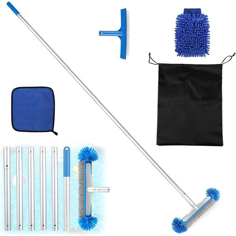 1 Brosse Piscine Ronde, Manche Télescopique Aluminium 210cm, Poils PP Denses, Pour Fond Et Parois (1/5)