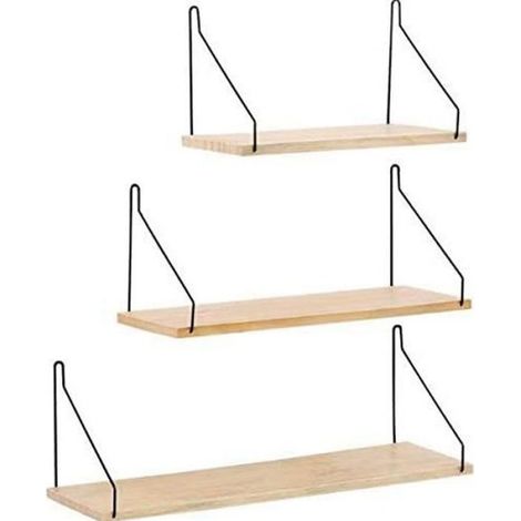 Étagère Murale - Bois et Métal - 15,8 x 30 cm / 15,8 x 40 cm / 15,8 x 50 cm - Pour Salle de Bain Chambre Salon Cuisine Bureau - Lot de 3 (1/3)