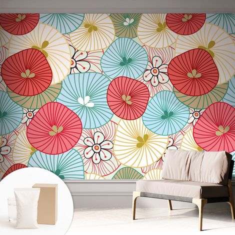 Papier peint intissé à motifs décoratifs pour salon chambre et bureau Décoration murale élégante avec colle Motif floral 312x219 cm (1/5)