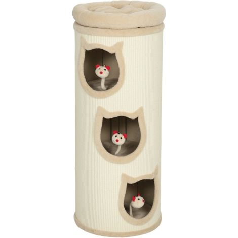 Arbre à chat 96 cm-4 niveaux avec griffoirs-lit lavable-3 cachettes-jouet suspendu-pour plusieurs chats-gris-38x38x96(cm) (1/5)