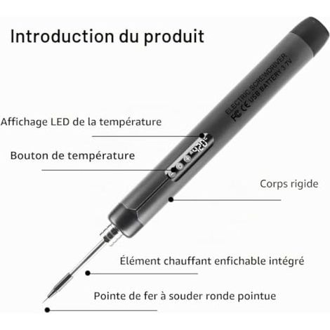 Kit de fer à souder sans fil avec batterie : fer à souder USB rechargeable avec LCD, 3 températures réglables 300-450 ℃ 1000 mAh Station de soudage sans fil avec 3 pointes à souder, fil à souder, kit (1/3)