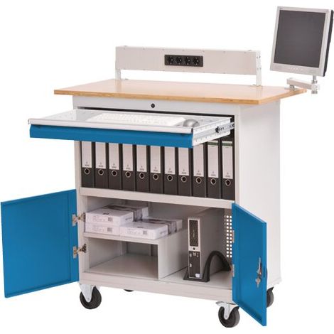 Mobile Office 1 mit Arbeitsplatte, Energie-Kanal und Monitorhalterung, Schubladenanzahl: 1, Anzahl Flügeltüren: 2 Maße in mm (BxTxH): 1200 x 600 x 1196 (1/4)