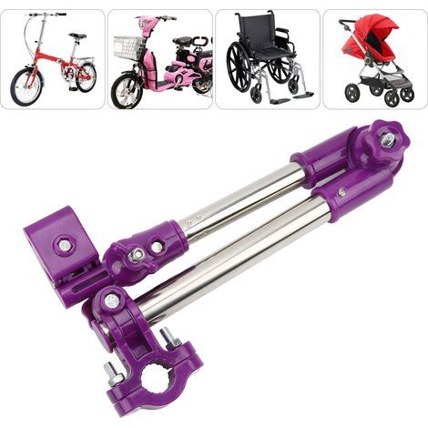 Support d'ombrelle pour vélo en acier inoxydable, support pivotant 360° pour poussette, parasol extérieur violet (1/5)