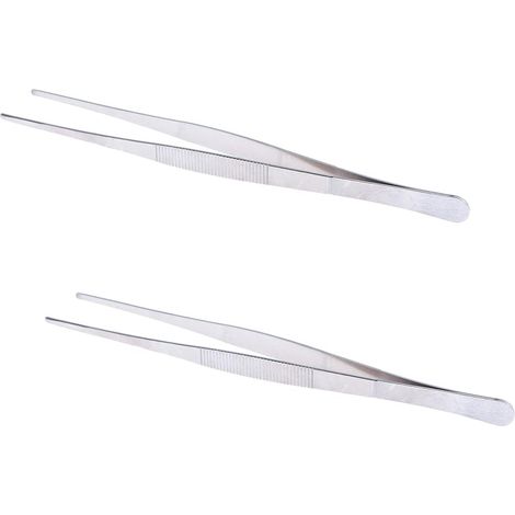 Set aus 2 geraden Pinzetten, 20 cm lang, aus Edelstahl mit flacher Spitze und gezahnter Kante, für Labor, Gartenarbeit usw. (1/5)