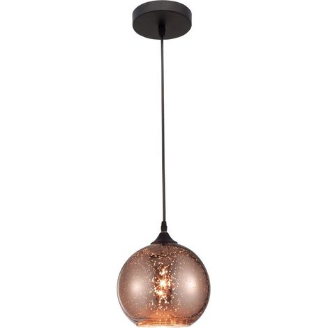 Merano Gresham Dome Suspension Plafonnier Cuivre Verre, Métal Noir LED E27