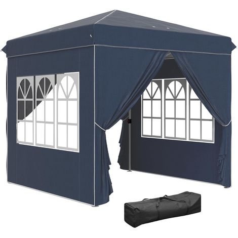 Pavillon pliable de 2,5 x 2,5 m avec panneaux latéraux et sac de transport, tente de jardin réglable en hauteur, protection UPF50+, bleu foncé (1/5)
