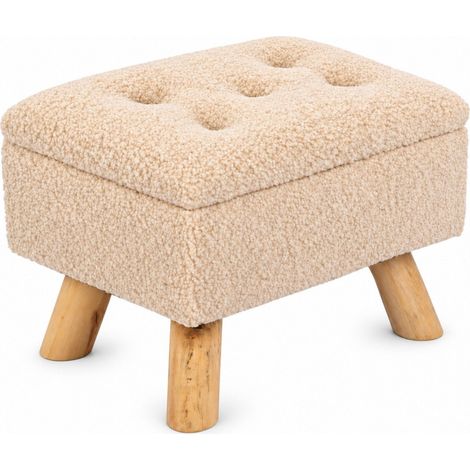 Relaxdays Storage Stool, Teddy Fabric, H x W x D: 28 x 38 x 28 cm, Boucle Hallway, Boho, Dressing Table Chair, Beige (1/5)