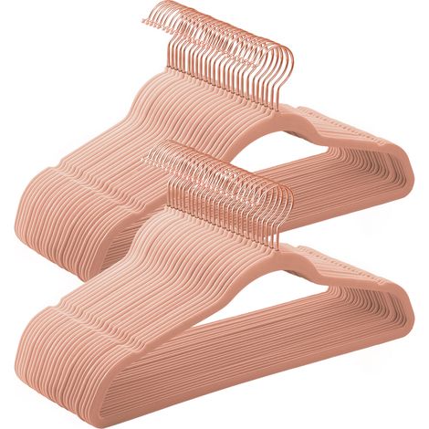 Lot de 50 cintres en velours, cintres en velours antidérapants, avec crochet pivotant, gain de place, résistants, pour armoire, rose corail (1/5)