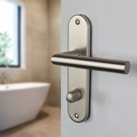 Ouvre&Déco - 2 poignées de porte DOCKEUR en métal nickel mat – Entraxe 165 mm – Condamnation WC / salle de bains – Style contemporain (1/5)