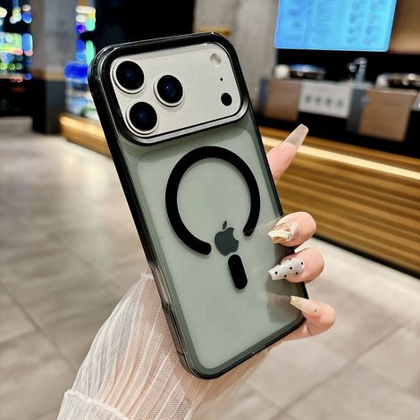 Coque de téléphone avec cadre magnétique en alliage d'aluminium (noir, iPhone 17 Pro), effet peau nue, protection antichoc mate.