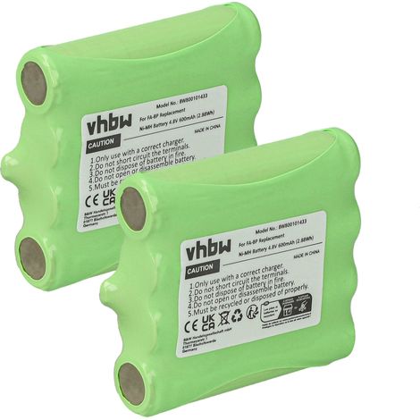 vhbw 2x Battery compatible with Cobra PR240, PR3175, PR350, PR3000, PR3100, PR950, PR550, PR900 Radio, Walkie-Talkie (600 mAh, 4.8 V, NiMH)