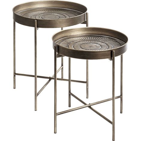 Lot de 2 tables d'appoint avec pieds rabattable en métal noir-cuivré balayé (1/5)