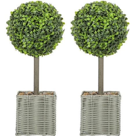 Pack de 2 plantas artificiales verdes de plástico y cemento con maceta, resistentes a los rayos UV, ideales para decoración interior y exterior (1/5)
