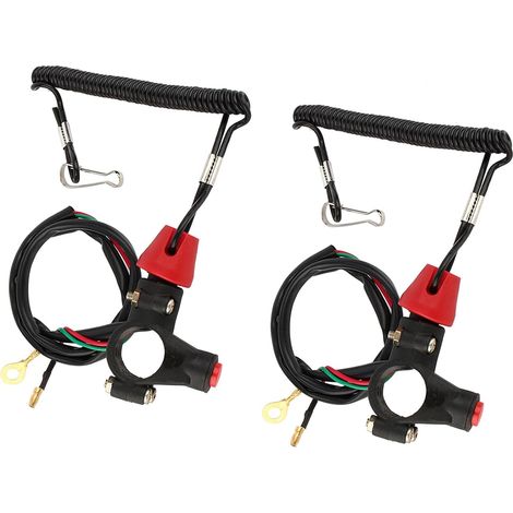 Lot de 2 Interrupteurs D'arrêt D'attache pour Moteur Hors-bord de Tondeuse Autoportée ATV, Support de Guidon de 22 Mm avec Cordon de 70 Cm, 2 Fils Normalement Ouverts (1/5)