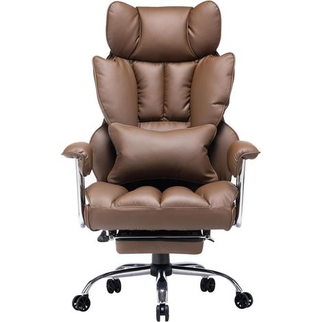 Ergonomischer Bürostuhl mit Fußstütze und Lendenwirbelstütze, bis 200 kg belastbar, braun (1/5)