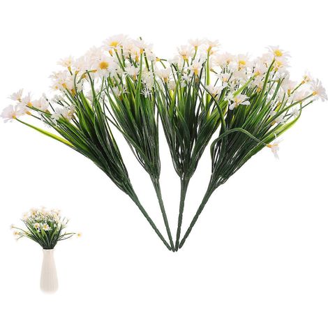 Bouquet de marguerites artificielles en plastique, pour la décoration, 4 tiges par paquet, blanches. (1/5)