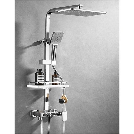 Ensemble de douche mitigeur thermostatique intelli Système de douche de salle de bain Ensemble de douche thermostatique à bouton noir en cuivre Douche de pluie à main pressurisée à 4 vitesses ( Color (1/5)