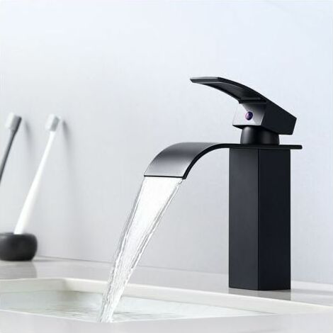 Mitigeur Cascade Noir Moderne pour Lavabo - Robinet de Salle de Bain - Convient pour les Lavabos encastrés- (1/5)