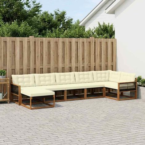 vidaXL Outdoor-Sofagarnitur 7 Stk. Natur und Creme Massivholz Akazie (1/5)