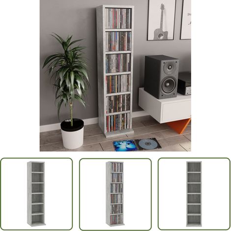 The Living Store Armoire à CD Gris béton 21x20x88 cm Bois d'ingénierie - Meuble Rangement Cd - Armoire Cd - Étagère Cd - Rangement Musique - Bibliothèque Cd (1/5)