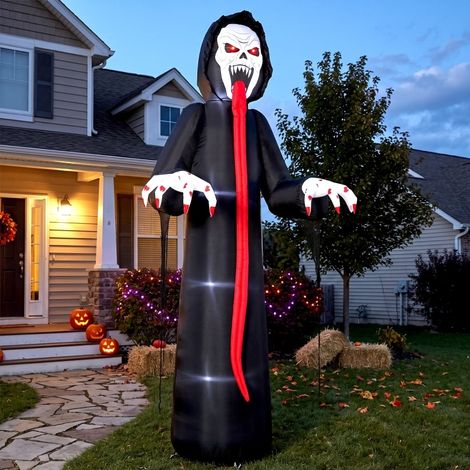 Halloween Aufblasfigur Skelett mit LED Beleuchtung für Garten, Polyester Schwarz, Höhe 310 cm (1/5)