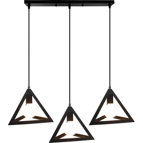 Pendentif Susepnsion Lustre 3 Cage en Métal E27 Lampe Vintage Industrielle Noir (1/5)
