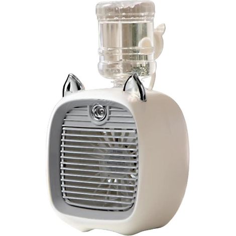Mini refroidisseur d'air 3 en 1 avec fonctions de brumisation et de veilleuse - gris - trois vitesses de ventilation - ventilateur de bureau rechargeable (1/5)