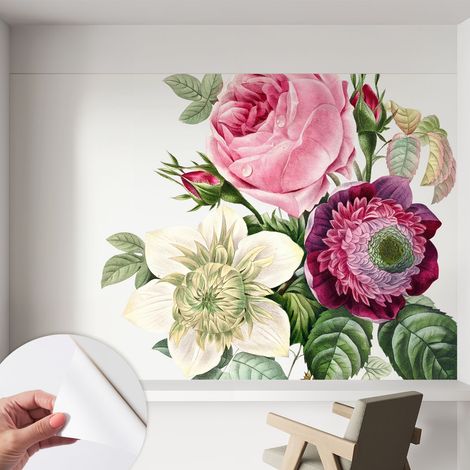 Papier peint adhésif autocollant pour salon chambre à coucher peint imprimé pour mur Bouquet de fleurs 152x104 cm (1/5)
