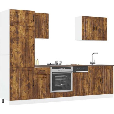 Mueble cocina Lucca roble ahumado 7 pzas madera contrachapada