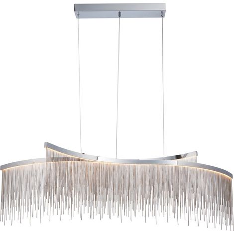 Endon Orphelia Lampada a sospensione a doppia barra curva a LED con catena in argento fine, effetto cascata, cromo lucido, bianco caldo (1/5)