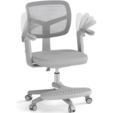 COSTWAY Sedia da scrivania per bambini, altezza seduta regolabile da 41 a 52 cm Sedia da scrivania per bambini con braccioli e poggiapiedi ribaltabili, sedia girevole per bambini con rotelle, sedia da (1/4)