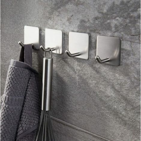 Crochet per salviette adesivi senza foratura, 4 pezzi, ganci da parete in acciaio inox autoadesivo per cucina e bagno (1/4)