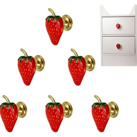 royaluxe -Boutons d'armoire fraise meubles décoratifs tiroirs d'armoire Armoire portes de commode matériel de cuisine à domicile 6 pièces (rouge) (1/5)
