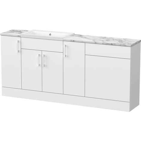 Wichnor Floor Standing 4 Door Vanity Basin WC Unit with Polymarble Basin and Laminate Worktop, 1800mm, Matt White