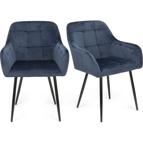 Futurefurniture – Lot de 2 chaises de salle à manger en velours bleu – Dossier incurvé et coussins épais – Base en métal robuste – Confort optimal