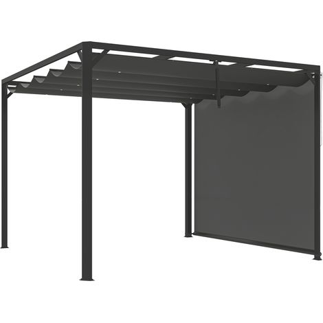 Gazebo Pergola Retrattile 3x3 m con Tenda a Rullo e Fori di Drenaggio, in Acciaio e Poliestere Grigio Scuro