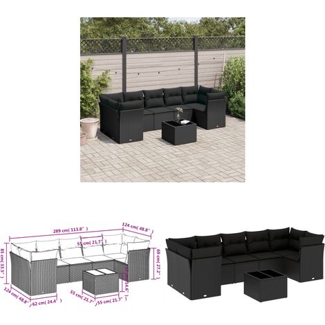 Salon de jardin 8 pcs avec coussins noir résine tressée - Ensemble Salon De Jardin - Mobilier De Jardin - Salon De Jardin Design - Meubles De Jardin Résistants - Canapé D'extérieur - Home & Living (1/3)