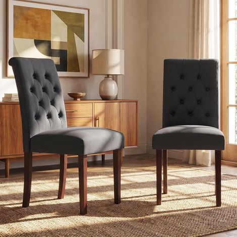 Lot de 2 Chaises de Salle à Manger, Chaises Rembourrées, Chaises de Cuisine, Chesterfield Capitonné, en Bois Massif, Confortable, pour Salle à Manger, Cuisine, Hôtels et Appartements- Gris (1/5)