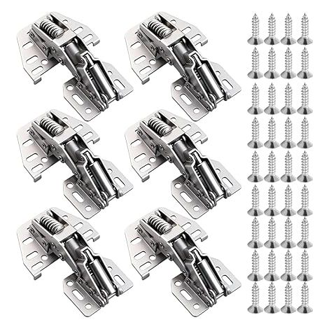 6 Pièces Charniere Porte Placard Charnières sans Perforation à Amortisseur Hydraulique avec 36 Vis Incluses pour Armoire Placard Bibliothèque Garde Robe et Camping Car (1/5)