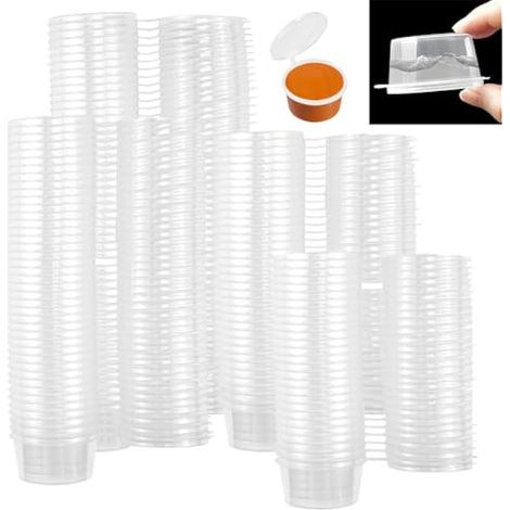 100 x 35ml Plastic Hinged Lid Sauce Containers (1/5)