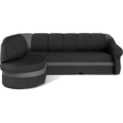 Canapé d'angle gauche convertible tissu gris foncé chiné et simili gris clair Sundy 250cm (1/5)