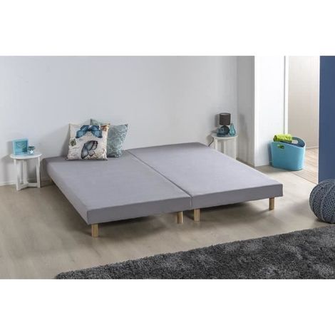 Sommiers tapissiers a lattes x 2 - 160 x 200 - Bois massif gris + pieds - FINLANDEK Rakenne (1/2)