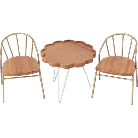 Table et chaise miniatures réalistes en bois, à l'échelle 1:12, pour maison de poupée ou extérieur. (1/5)
