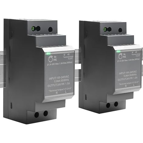 Lot de 2 blocs d'alimentation pour rails DIN 24 V CC 30 W 1,5 A HDR-30-24 Alimentation à découpage Rails DIN Transformateur pour système d'automatisation industrielle (1/4)
