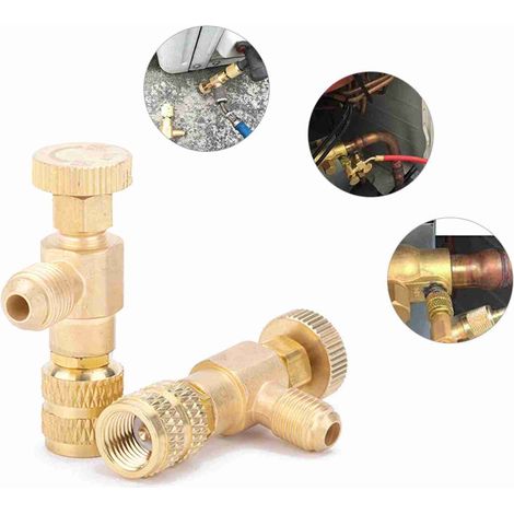 Valve de Recharge R410A pour Climatiseur Domestique - Vanne de Sécurité en Cuivre 1/4" à 5/16" - Valve Étanche Antifuite pour Gaz Frigorigène - Compatible Systèmes de Climatisation R410A