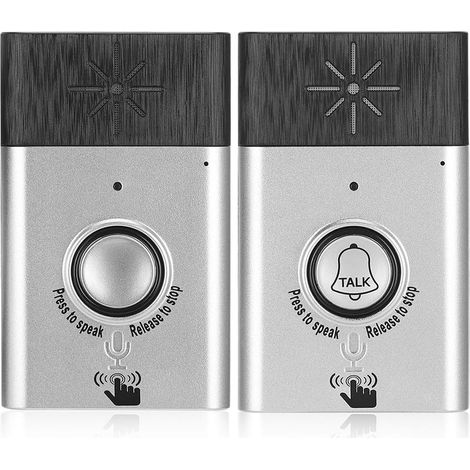 Sonnette Interphone Bidirectionnelle, Volume de la Sonnette d'interphone sans Fil et Sonnerie réglables, Carillon à Usage Domestique Interphone Fort et Voix Claire - Argent (1/5)
