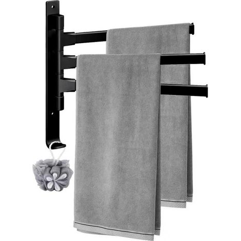 Porte-serviettes de salle de bain pivotant à 3 bras en acier inoxydable 32 cm Porte-serviettes mural pour salle de bain et cuisine